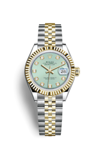 Rolex Lady-Datejust 28 Rolesor Yellow Fluted / Jubilee / Mint Green Tuxedo 279173-0015