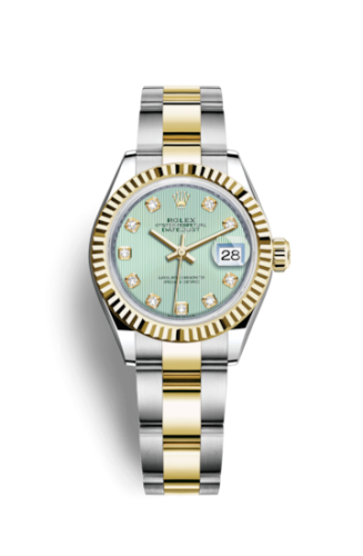 Rolex Lady-Datejust 28 Rolesor Yellow Fluted / Oyster / Mint Green Tuxedo 279173-0016