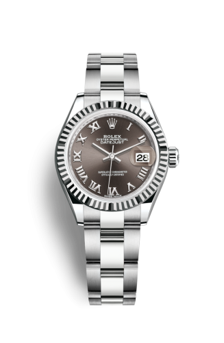 Rolex Lady-Datejust 28 Stainless Steel Fluted / Grey - Roman / Oyster 279174-0014