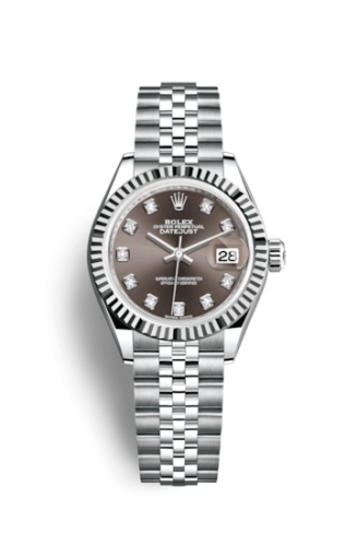 Rolex Lady-Datejust 28 Stainless Steel Fluted / Grey - Diamond / Jubilee 279174-0015