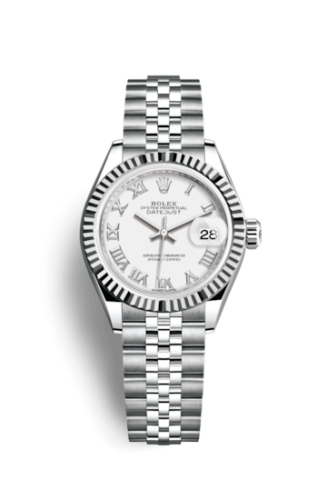 Rolex Lady-Datejust 28 Stainless Steel Fluted / White - Roman / Jubilee 279174-0019