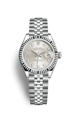 Rolex Lady-Datejust 28 Stainless Steel Fluted / Silver - Diamond / Jubilee 279174-0021