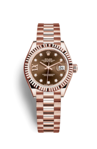 Rolex Lady-Datejust 28 Everose Fluted / President / Chocolate Diamond 279175-0002
