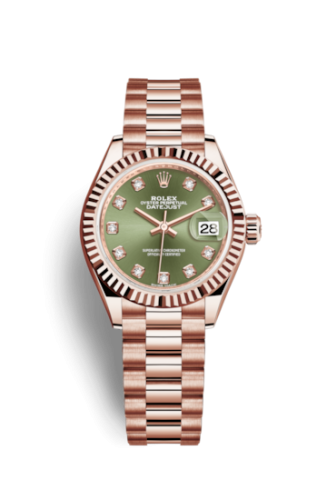 Rolex Lady-Datejust 28 Everose Fluted / President / Olive Green Diamond 279175-0009