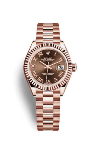 Rolex Lady-Datejust 28 Everose Fluted / President / Chocolate Roman 279175-0014