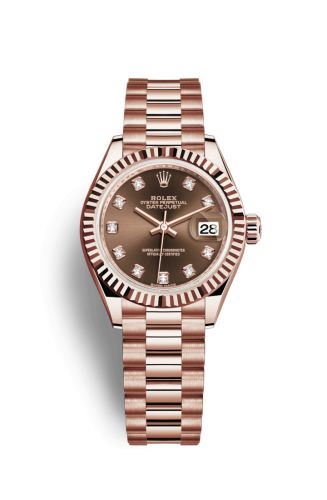 Rolex Lady-Datejust 28 Everose Fluted / President / Chocolate Diamond 279175-0016