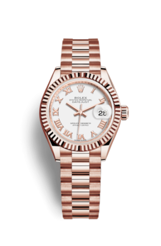 Rolex Lady-Datejust 28 Everose Fluted / President / White Roman 279175-0021