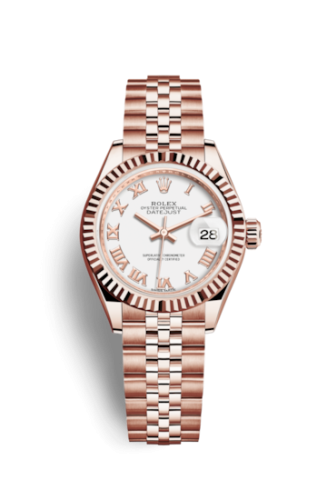 Rolex Lady-Datejust 28 Everose Fluted / Jubilee / White Roman 279175-0022