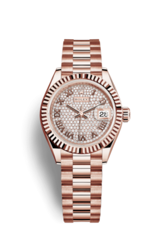 Rolex Lady-Datejust 28 Everose Fluted / President / Paved Roman 279175-0023