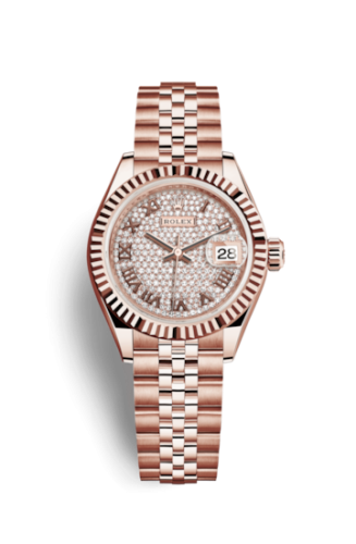 Rolex Lady-Datejust 28 Everose Fluted / Jubilee/ Paved Roman 279175-0024