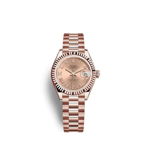 Rolex Lady-Datejust 28 Rose Gold / Fluted / Rose - Roman / President 279175-0027