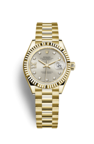 Rolex Lady-Datejust 28 Yellow Gold Fluted / President / Silver Diamond 279178-0002