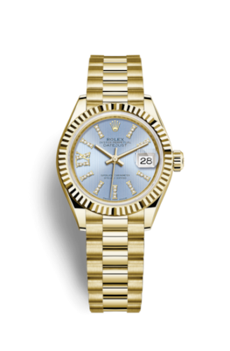 Rolex Lady-Datejust 28 Yellow Gold Fluted / President / Cornflower Diamond 279178-0009