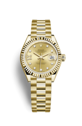 Rolex Lady-Datejust 28 Yellow Gold Fluted / President / Champagne Diamond 279178-0013