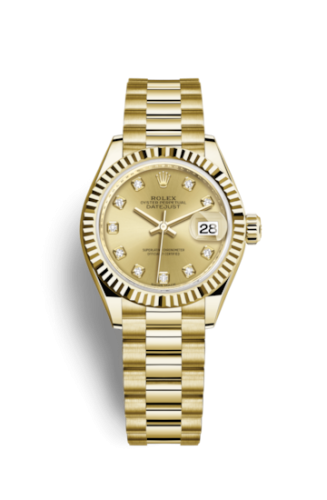 Rolex Lady-Datejust 28 Yellow Gold Fluted / President / Champagne Diamond 279178-0017