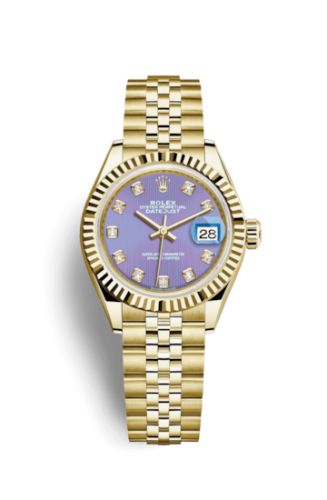 Rolex Lady-Datejust 28 Yellow Gold Fluted / Jubilee / Lavender Diamond 279178-0019