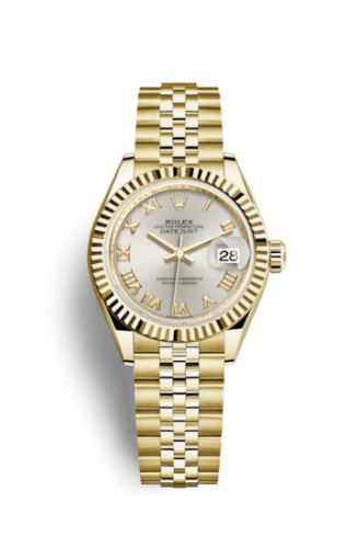 Rolex Lady-Datejust 28 Yellow Gold Fluted / Jubilee / Silver Roman 279178-0021