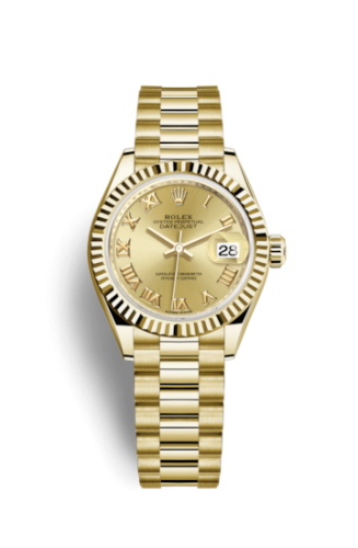 Rolex Lady-Datejust 28 Yellow Gold Fluted / President / Champagne Roman 279178-0022