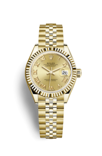 Rolex Lady-Datejust 28 Yellow Gold Fluted / Jubilee / Champagne Roman 279178-0023