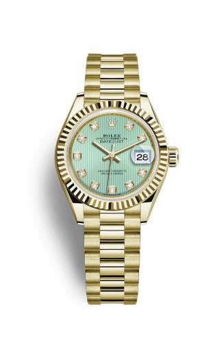 Rolex Lady-Datejust 28 Yellow Gold Fluted / President / Green Diamond 279178-0027