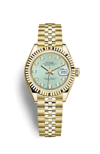 Rolex Lady-Datejust 28 Yellow Gold Fluted / Jubilee / Green Diamond 279178-0028