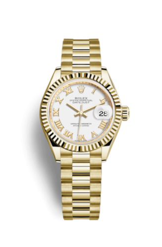 Rolex Lady-Datejust 28 Yellow Gold Fluted / President / White Roman 279178-0029
