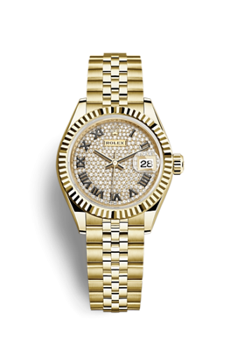 Rolex Lady-Datejust 28 Yellow Gold Fluted / Jubilee / Paved Roman 279178-0032