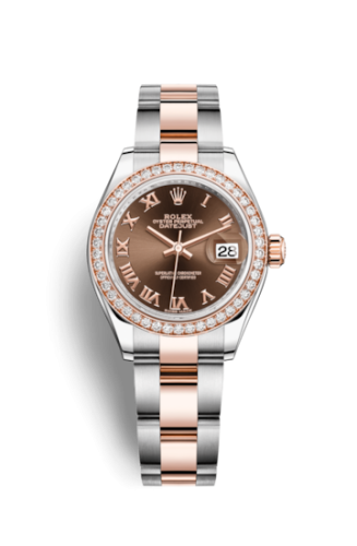 Rolex Lady-Datejust 28 Rolesor Rose Diamond / Oyster / Chocolate Roman 279381rbr-0010