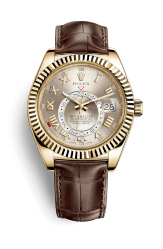 Rolex Sky-Dweller Yellow Gold / Silver Roman / Alligator 326138-0003