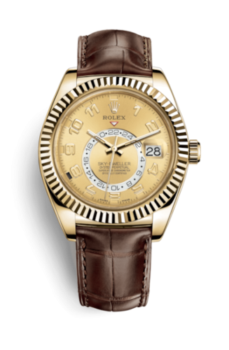 Rolex Sky-Dweller Yellow Gold / Champagne Arabic / Alligator 326138-0004