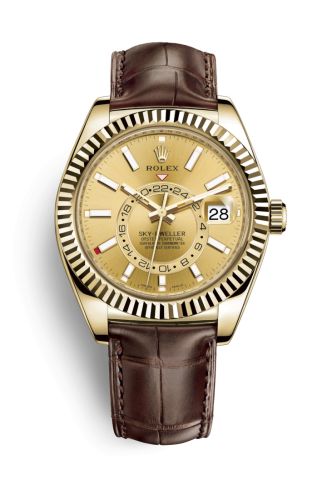 Rolex Sky-Dweller Yellow Gold / Champagne / Alligator 326138-0006