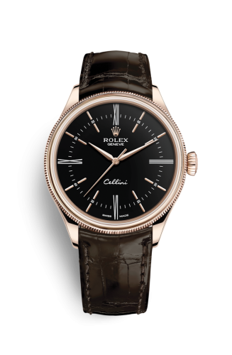Rolex Cellini Time Everose / Black / Alligator Brown 50505-0008