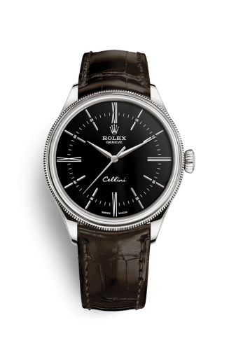 Rolex Cellini Time White Gold / Black / Alligator Brown 50509-0022