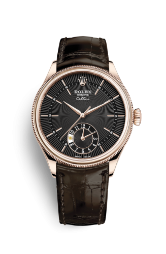 Rolex Cellini Dual Time Everose / Black / Alligator Brown 50525-0010