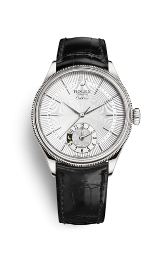 Rolex Cellini Dual Time White Gold / Silver / Alligator Black 50529-0006
