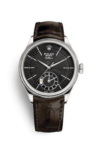 Rolex Cellini Dual Time White Gold / Black / Alligator Brown 50529-0010