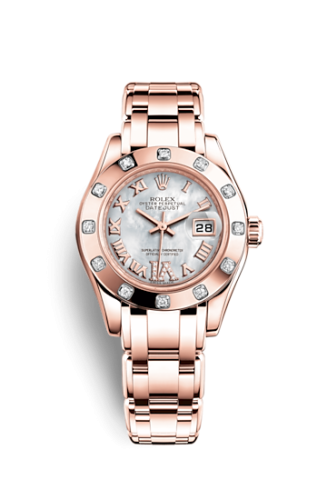 Rolex Datejust Pearlmaster 29 Everose 12 Diamond Mother of Pearl Roman 80315-0014