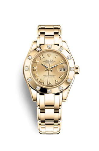Rolex Datejust Pearlmaster 29 Yellow Gold 12 Diamond Champagne Roman 80318-0060