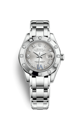 Rolex Datejust Pearlmaster 29 White Gold 12 Diamond Silver Roman 80319-0116