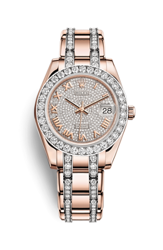 Rolex Datejust Pearlmaster 34 Everose Diamond Paved Roman 81285-0013