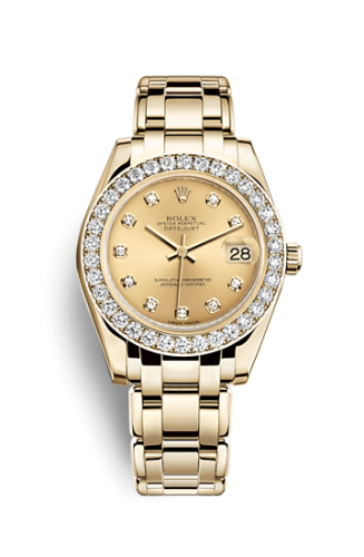 Rolex Datejust Pearlmaster 34 Yellow Gold Diamond Champagne Diamonds 81298-0005