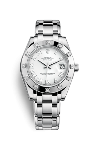 Rolex Datejust Pearlmaster 34 White Gold 12 Diamond White Roman 81319-0008