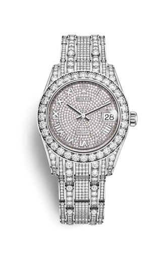 Rolex Datejust Pearlmaster 34 White Gold Diamond / Paved Roman 81409rbr-0001