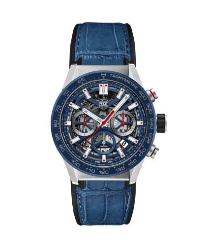 TAG Heuer Carrera Calibre Heuer 02 43 Stainless Steel / Blue Ceramic / Skeleton / Alligator CBG2011.FC6430
