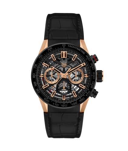 TAG Heuer Carrera Calibre Heuer 02 43 Rose Gold / Black Ceramic / Skeleton Alligator CBG2050.FC6426