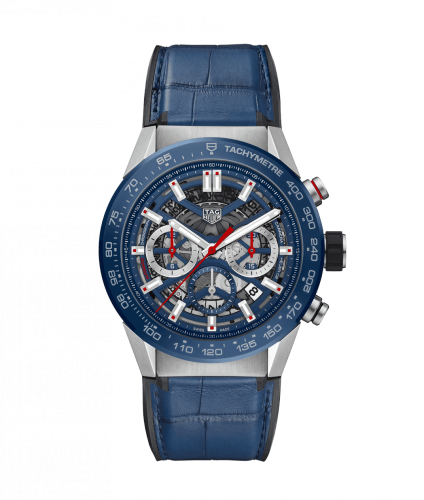 TAG Heuer Carrera Calibre Heuer 02 45 Stainless Steel / Blue Ceramic / Skeleton / Alligator CBG2A11.FC6460