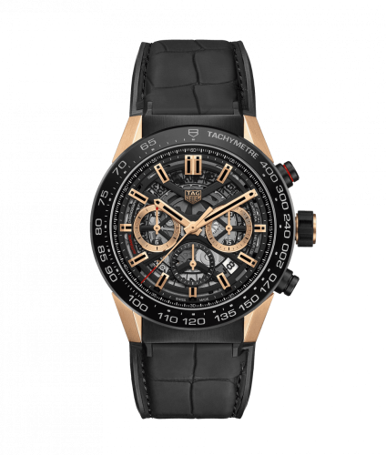 TAG Heuer Carrera Calibre Heuer 02 45 Rose Gold / Black Ceramic / Skeleton / Alligator CBG2A50.FC6450