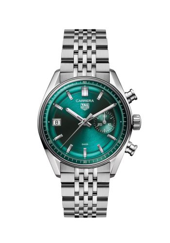 TAG Heuer Carrera Chronograph Dato Glass Box Stainless Steel / Green / Bracelet CBS2211.BA0048