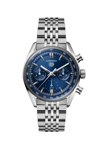 TAG Heuer Carrera Chronograph Glass Box Stainless Steel / Blue / Bracelet CBS2212.BA0048