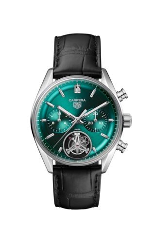TAG Heuer Carrera Chronograph Tourbillon Glass Box Stainless Steel / Green CBS5011.FC6566
